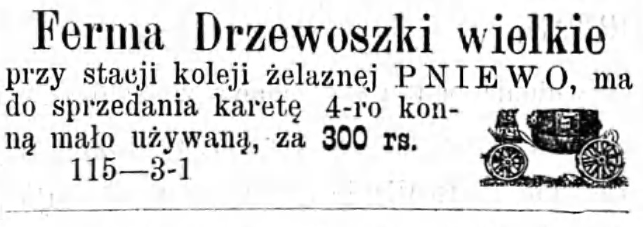 Reklama sprzedaży karety Gazeta Kaliska 1893