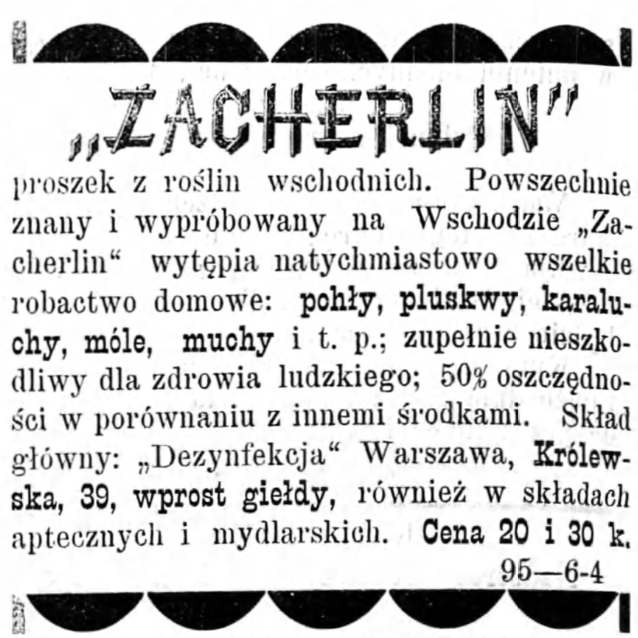 Reklama - sprzedaż proszku z roślin Gazeta Kaliska 1893