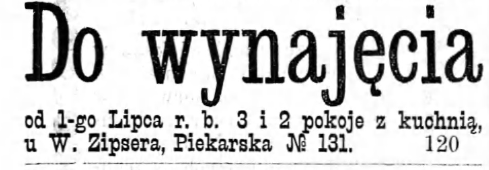 Reklama wynajem Gazeta Kaliska 1893