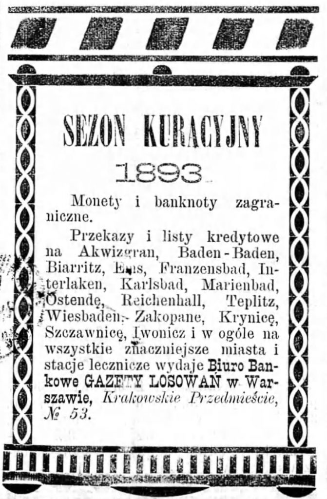 Reklama kantoru Gazeta Kaliska 1893