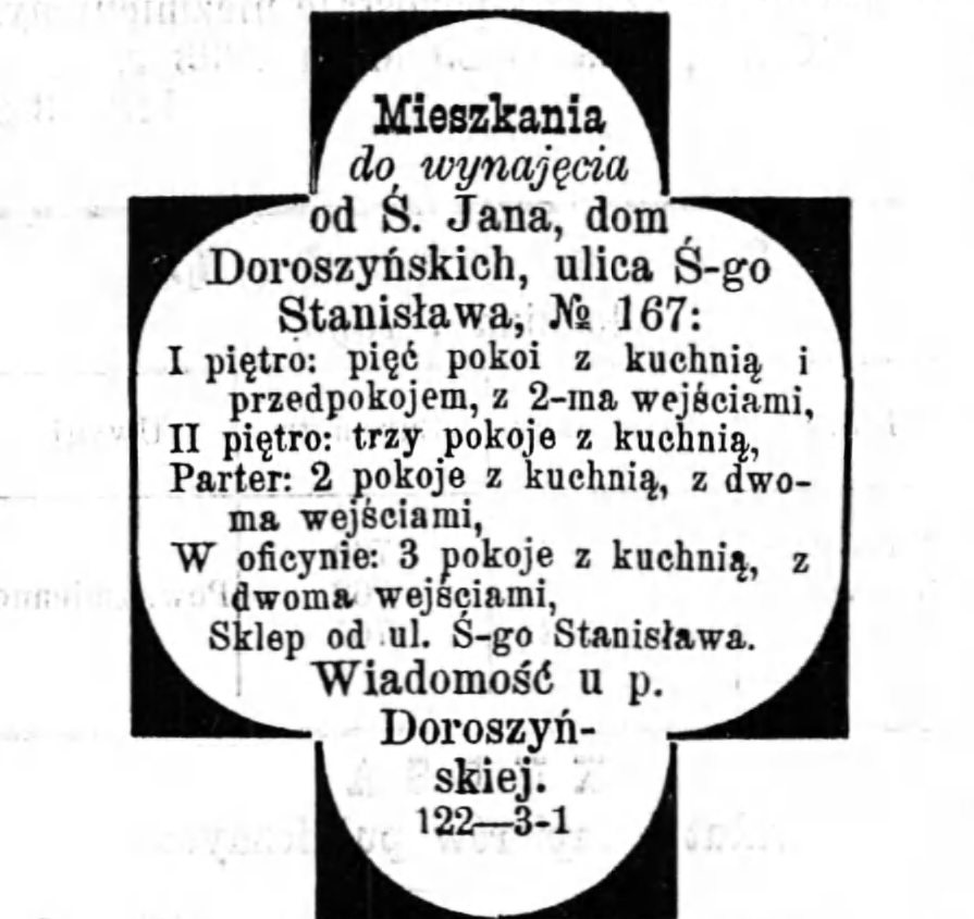 Reklama wynajmu mieszkania Gazeta Kaliska 1893