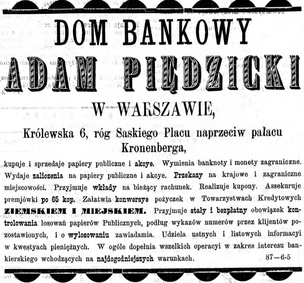 Reklama Domu Bankowego Gazeta Kaliska 1893