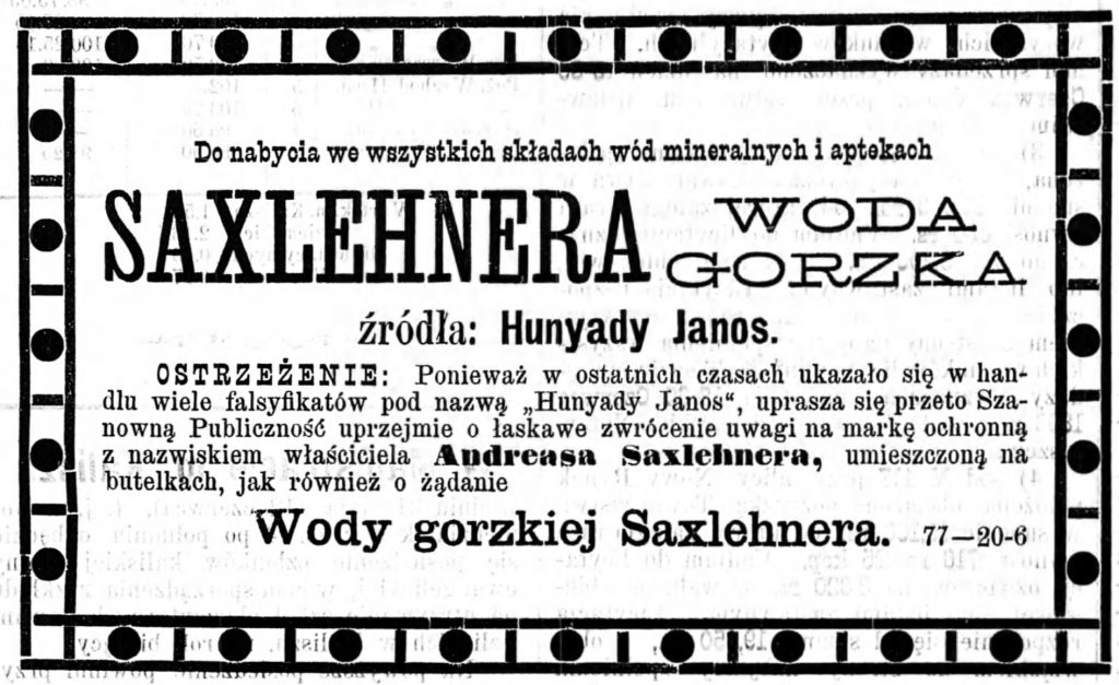 Reklama wody Gazeta Kaliska 1893