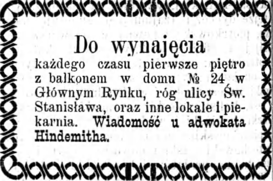 Reklama wynajmu Gazeta Kaliskia 1893