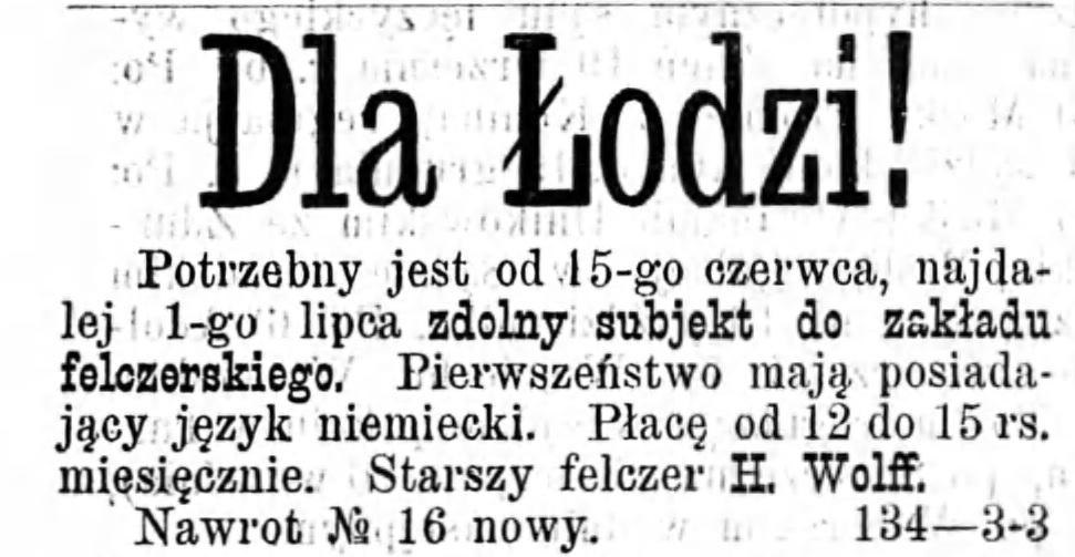 Reklama szukam pracownika Gazeta Kaliska 1893