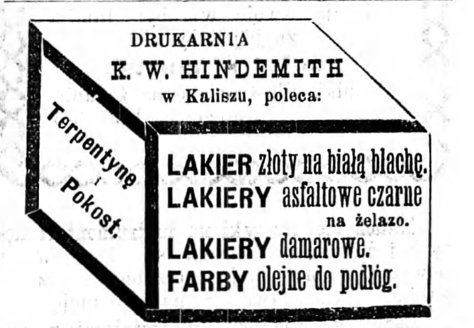Reklama drukarni Gazeta Kaliska 1893